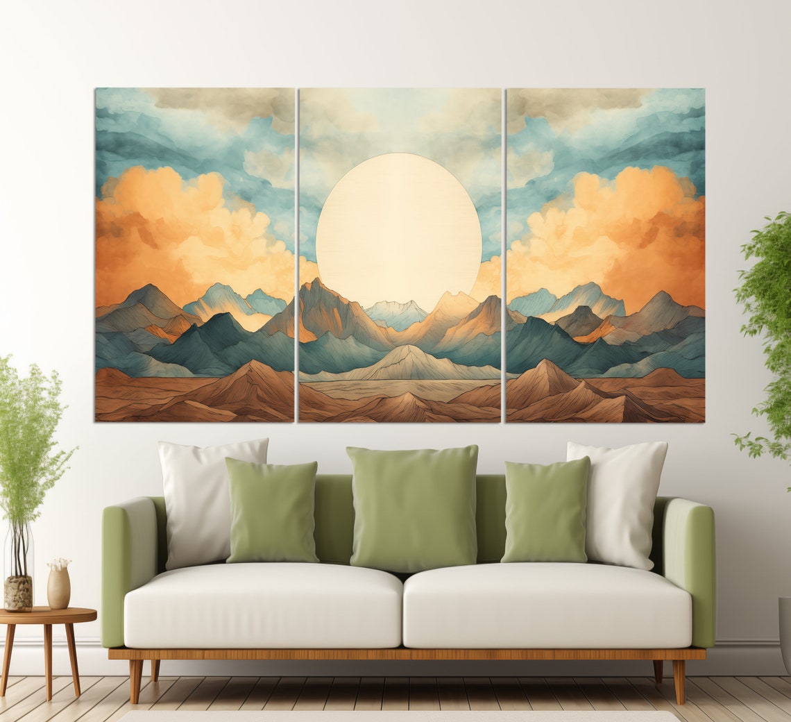 Neutral Colors Boho Mountains Print Boho Sun Over Mountains Poster Boho Wall Art Abstract Art Boho Decor Mid Century Wall Art - Image 6