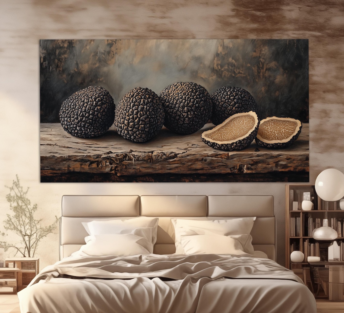 Black Truffles Whole And Sliced Rustic Wood Dark Moody Food Wall Art - Image 4