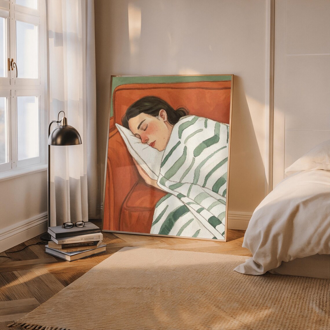 Cozy Sleeping Woman Watercolor, Relaxing Mothers Day Gift - Image 2