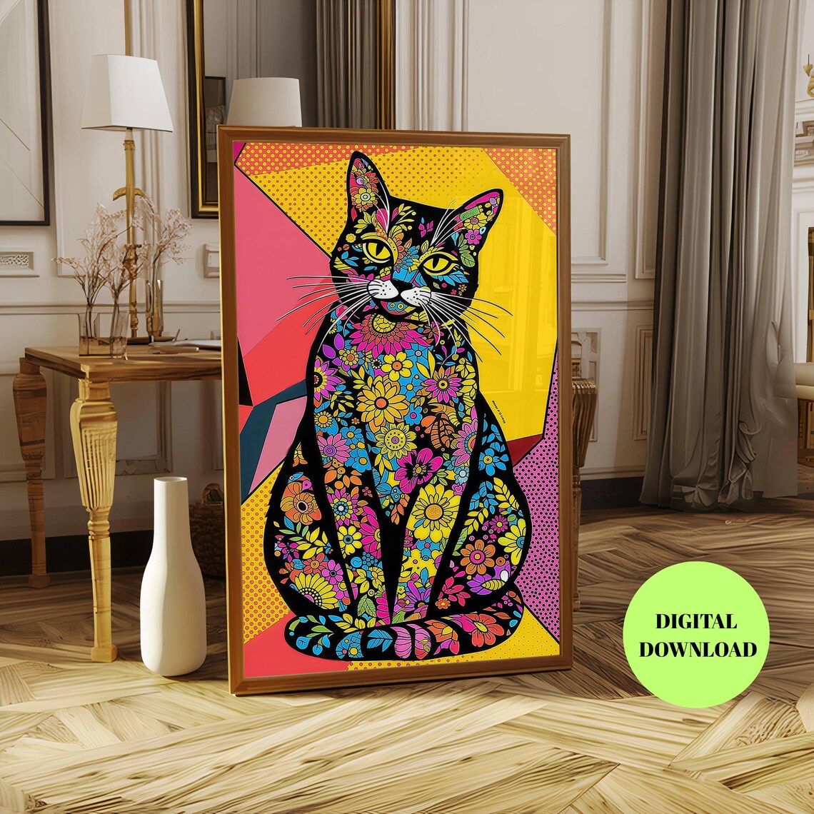 Floral Cat, Pop Art Pet Decor