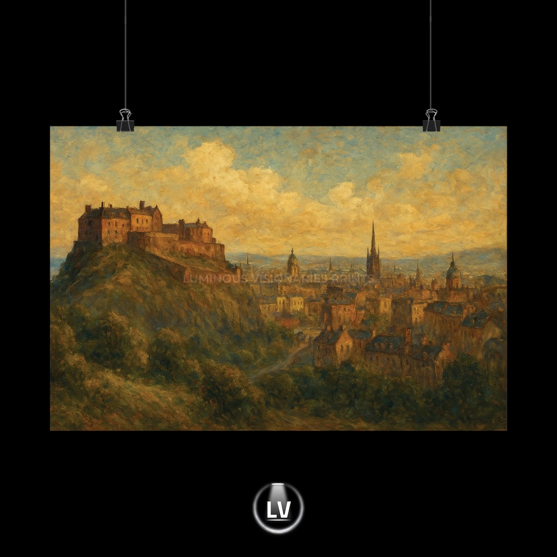 Edinburgh Castle Scotland City Skyline Oil Painting Art Poster