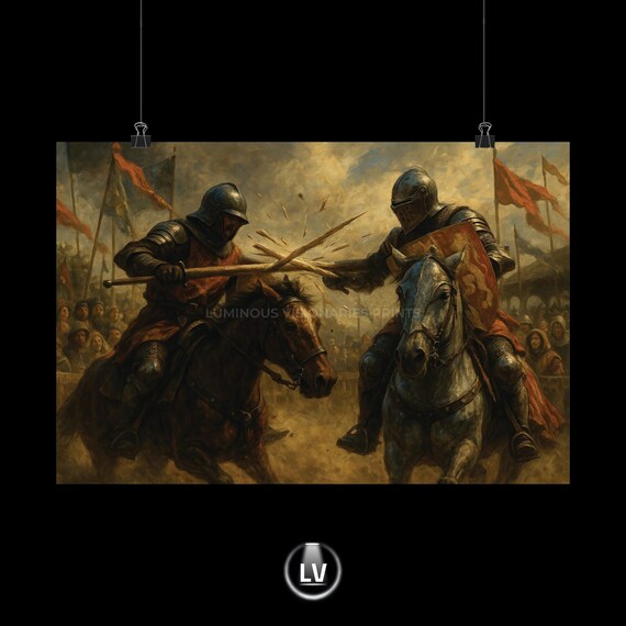Medieval Joust Duel Knights on Horseback Breaking Lances Poster