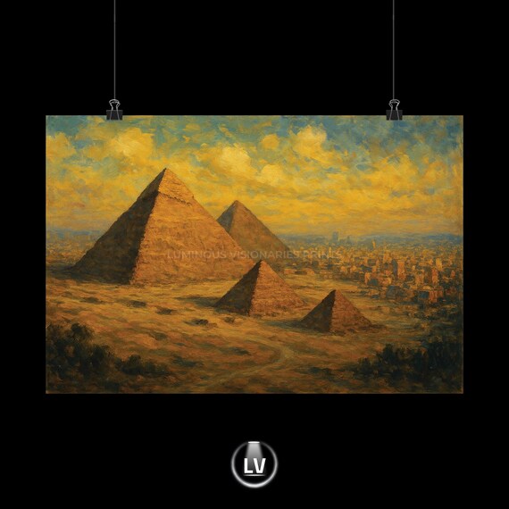 Giza Pyramids Cairo Egypt Sunset Desert Ancient Wonder Painting Poster
