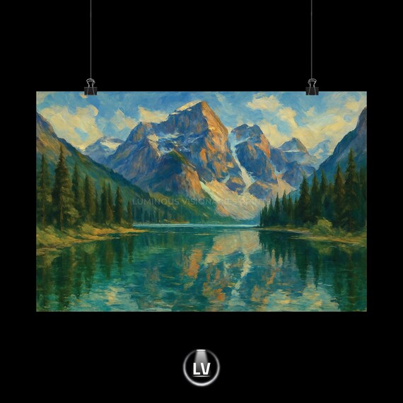 Banff National Park Mountain Lake Reflection Painting Poster