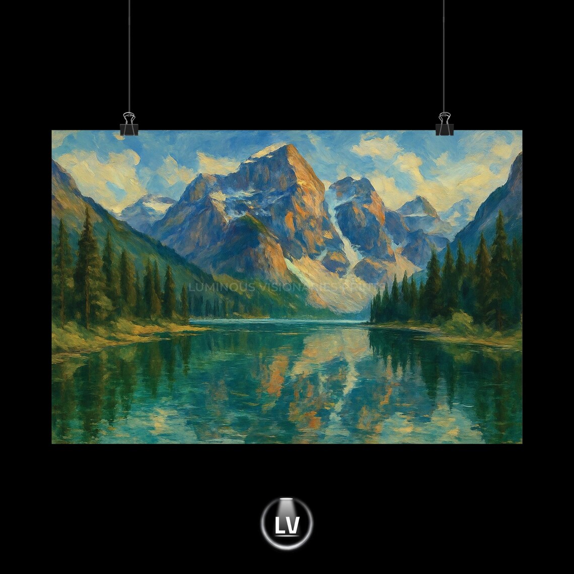 Banff National Park Mountain Lake Reflection Painting Poster
