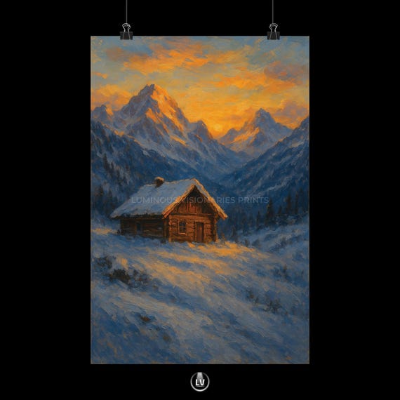 Mountain Cabin Vertical Poster Cozy Wall Art Home Decor Nature Lover Gift Winter Landscape Print Adventure Apls 91