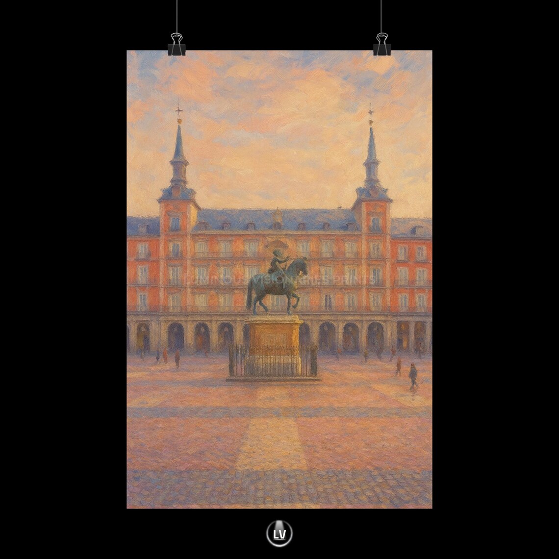 Plaza Mayor Madrid Spain Equestrian Statue Oil Painting Poster