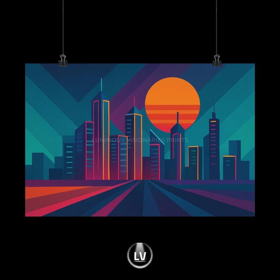 Vibrant Cityscape Wall Art Poster Colorful Urban Home Decor Retro Sunset Print Modern For Living Room Gift Her Apag 14