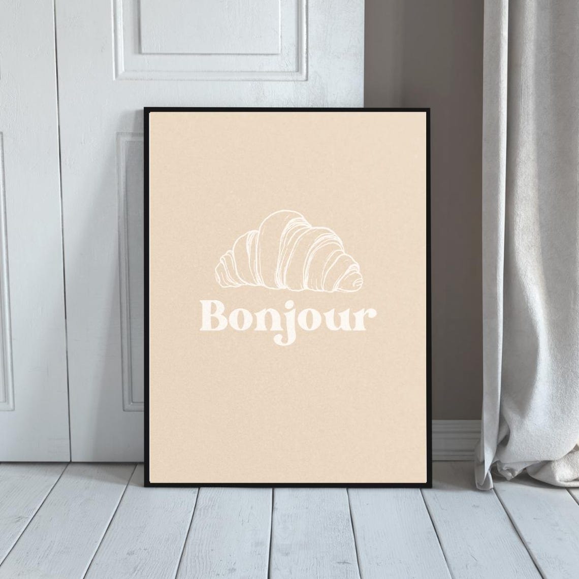 Bonjour Croissant Minimalist French Kitchen Line Drawing Poster