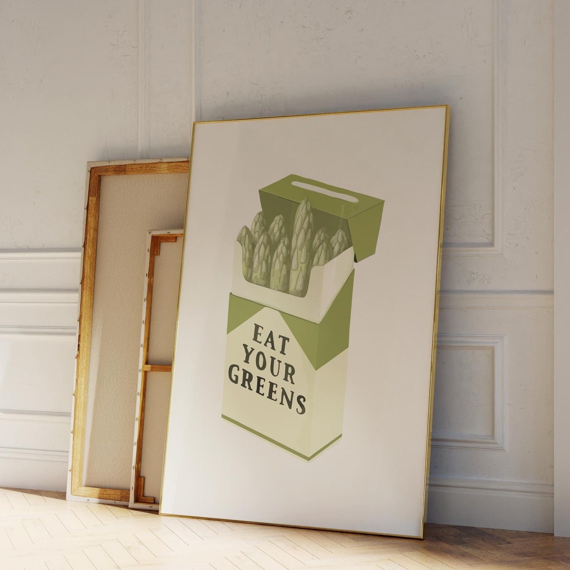 Eat Your Greens Asparagus Cigarette Pack Retro Kitchen Wall Poster