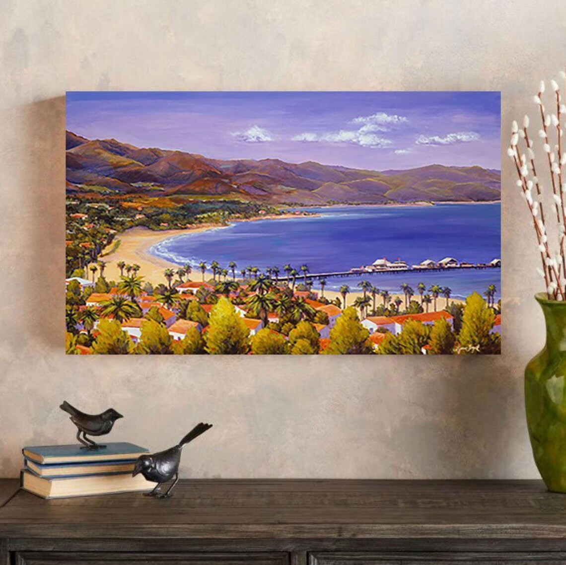 Santa Barbara Cityscape Beach Painting Art Print - Image 5