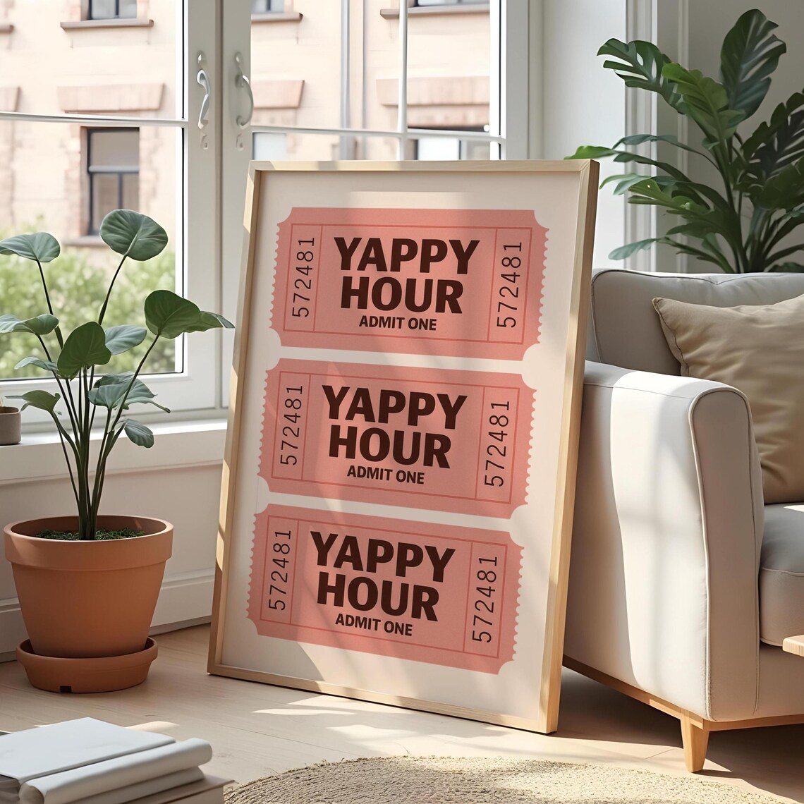 Yappy Hour Retro Ticket Art Print, Funny Dog Bar
