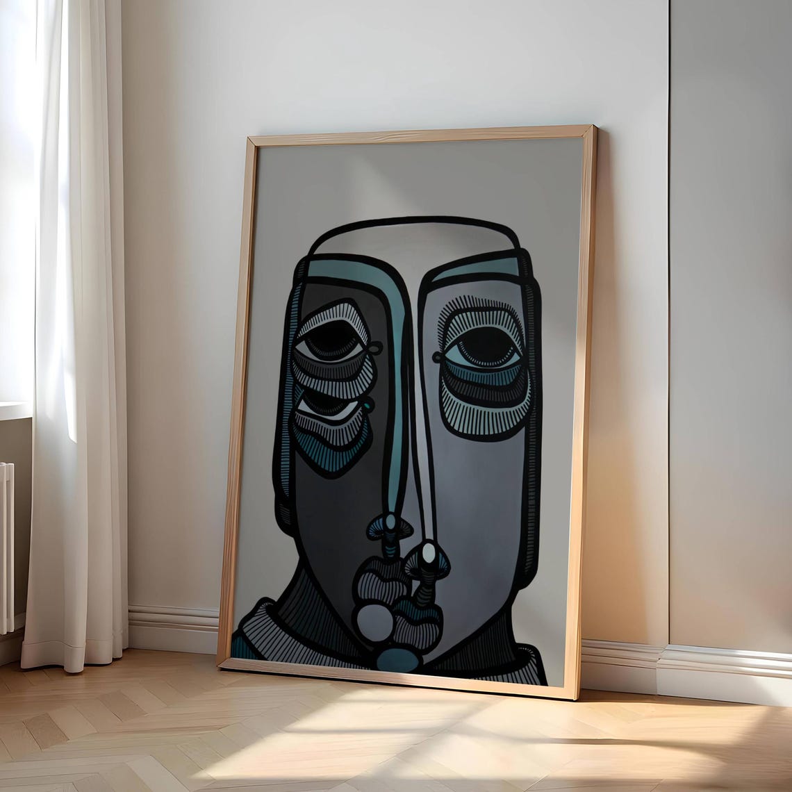 Abstract Cubist Line Face Geometric Modern Portrait Wall Art