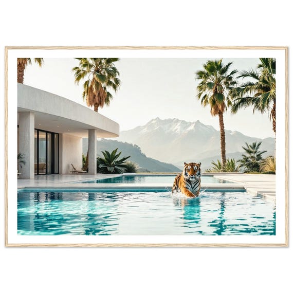 Luxury Tiger Pool Print, Exotic Wildlife Decor