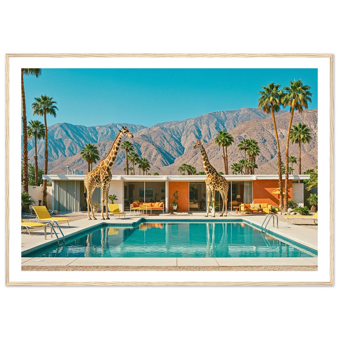 Palm Springs Giraffe Print, Mid-Century Modern Art Print