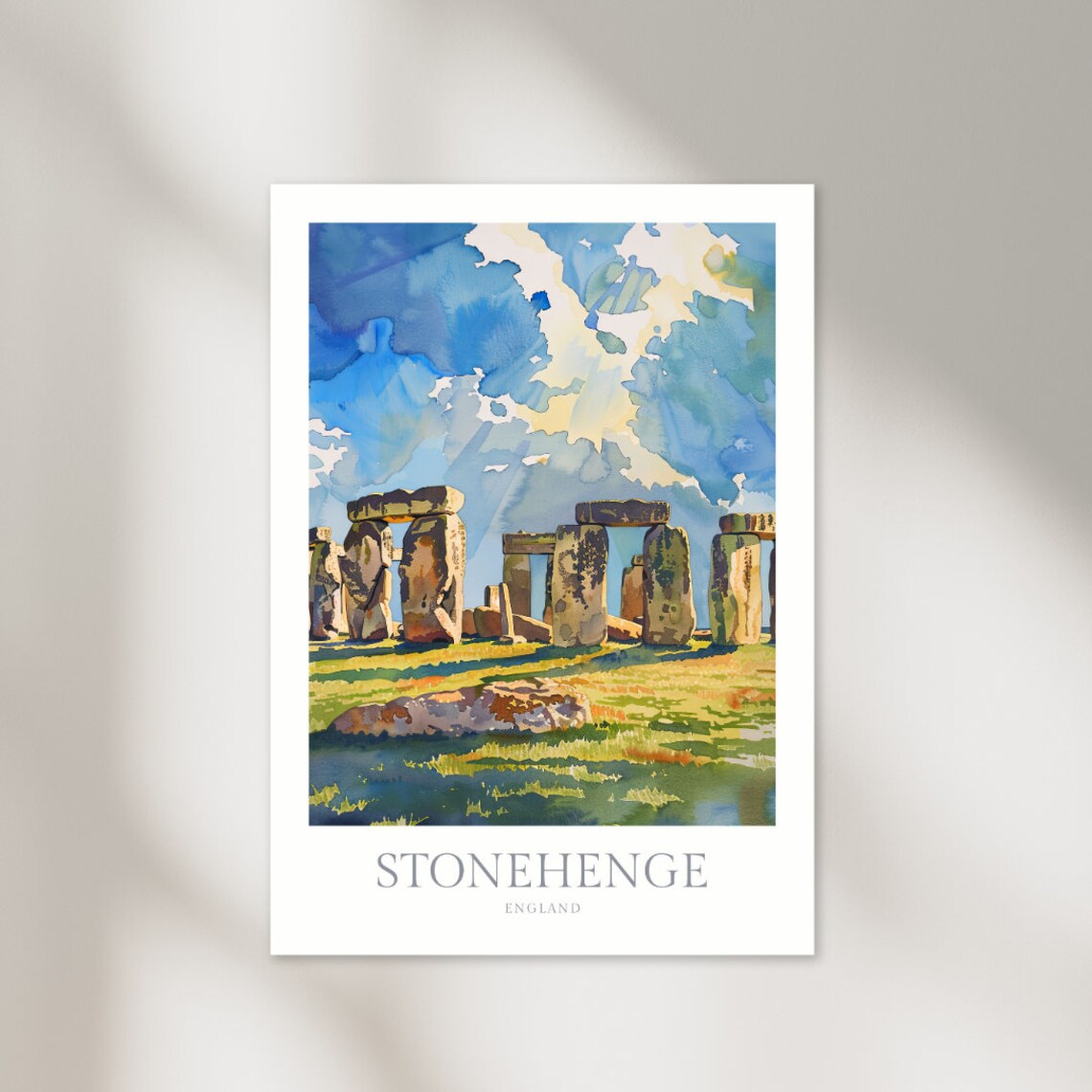 Stonehenge England Ancient Stones Watercolor Travel Poster Art