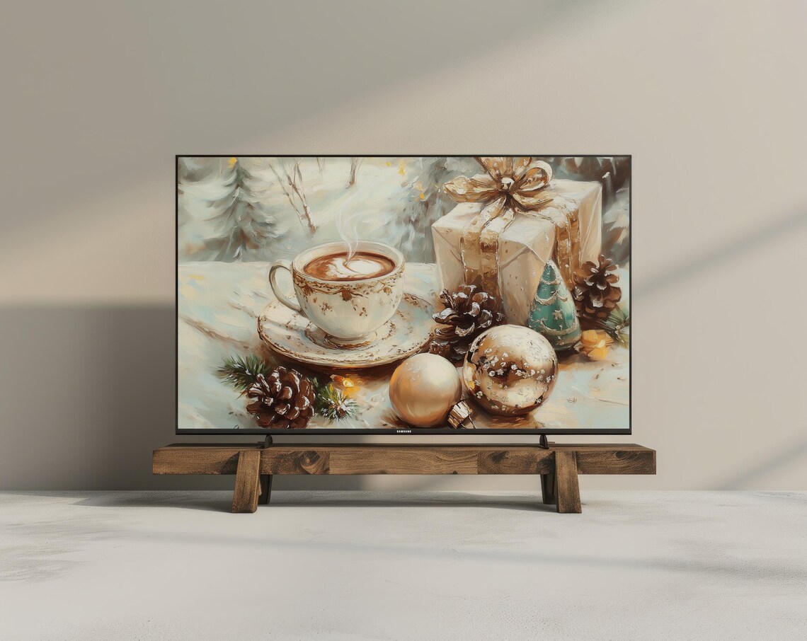 Vintage Christmas Coffee and Gifts Still Life Frame TV Wall Art
