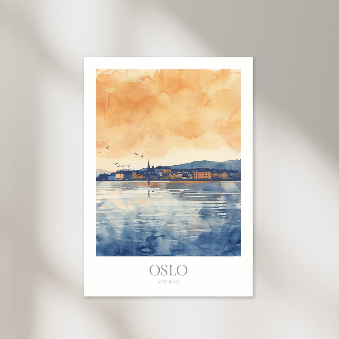 Oslo Norway Watercolor Travel Poster, Retro Style