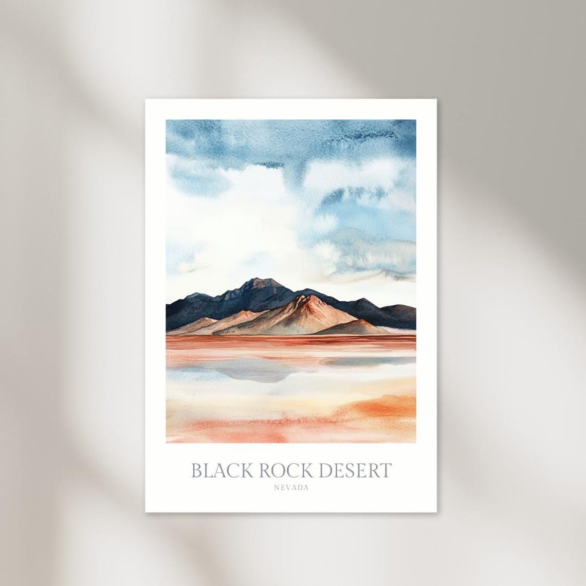 Black Rock Desert Nevada Playa Mountains Watercolor Landscape Poster