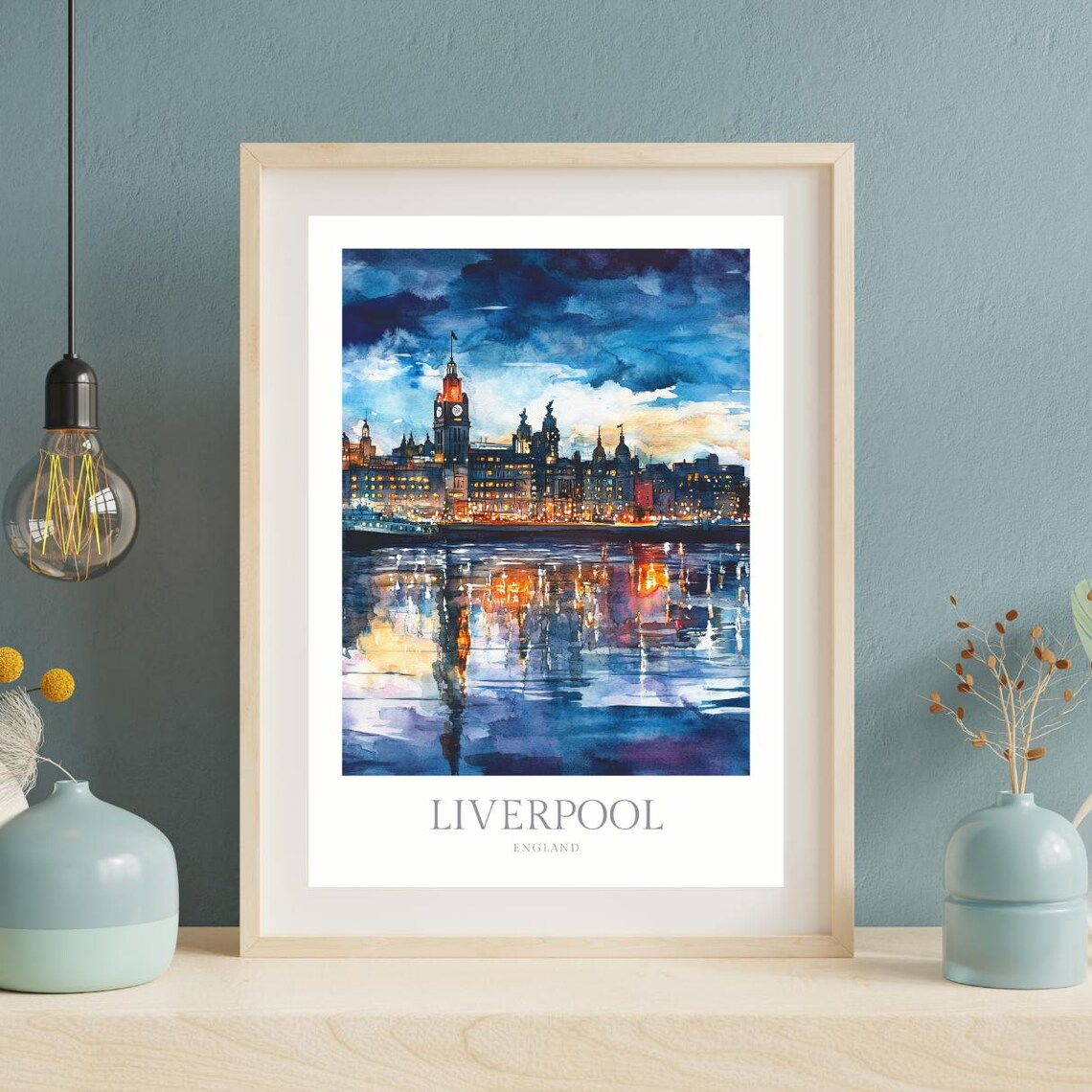 Liverpool England Watercolor Travel Poster Print - Image 2