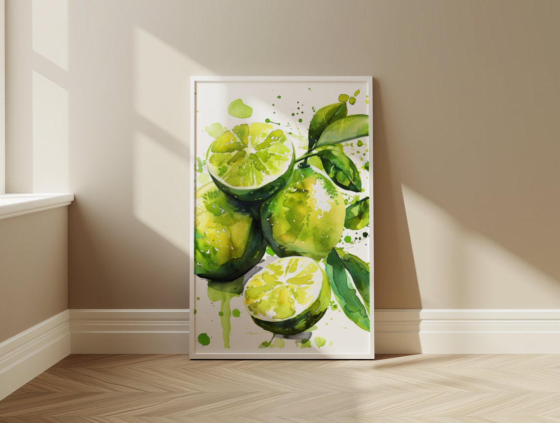 Fresh Limes Watercolor Green Citrus Kitchen Bright Decor Poster