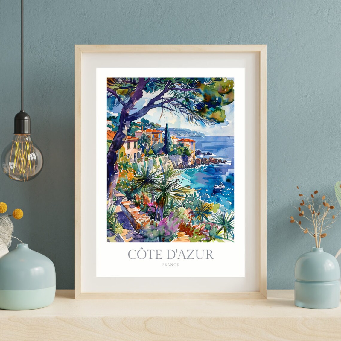 French Riviera Watercolor Travel Poster, Cte Dazur - Image 2