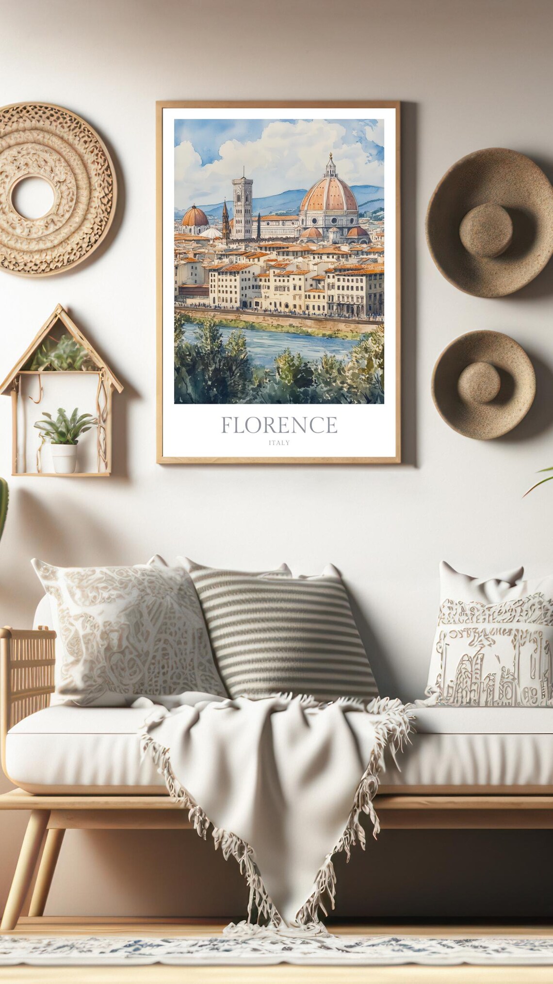 Florence Italy Watercolor Travel Poster, Tuscany - Image 3