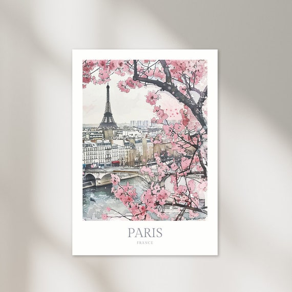 Paris Watercolor Poster Paris Wall Art Home Decor Paris Print France Poster Cherry Blossom