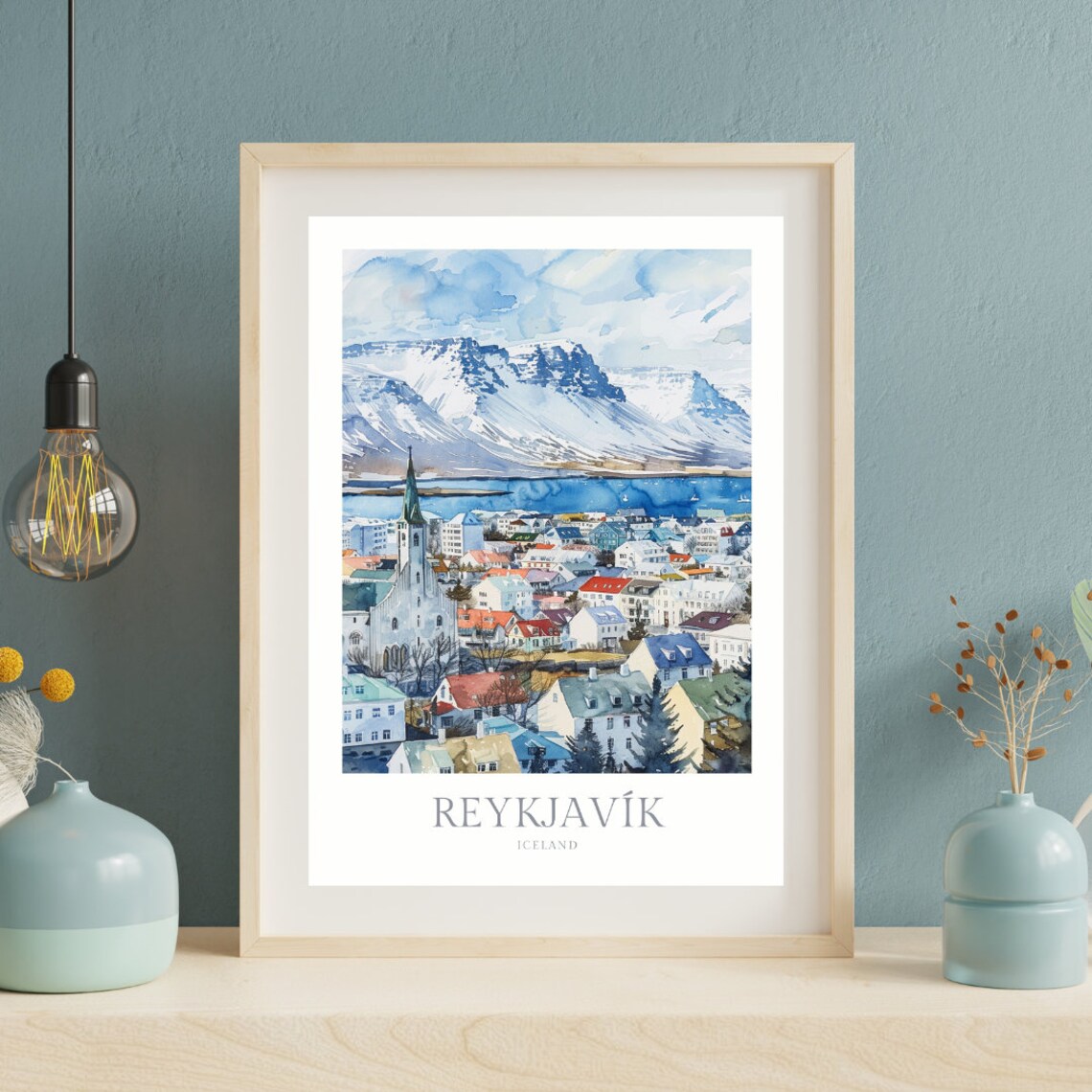Reykjavik Iceland Watercolor Travel Poster - Image 2