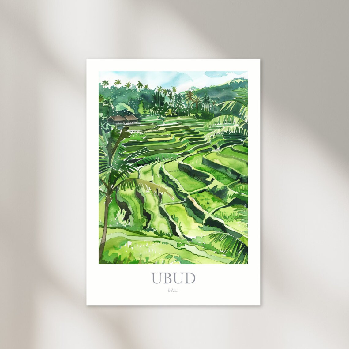 Ubud Bali Watercolor Poster Print, Travel Poster