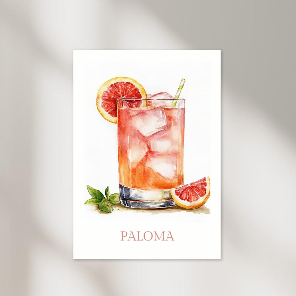 Paloma Cocktail Watercolor Grapefruit Drink Refreshment Art Print