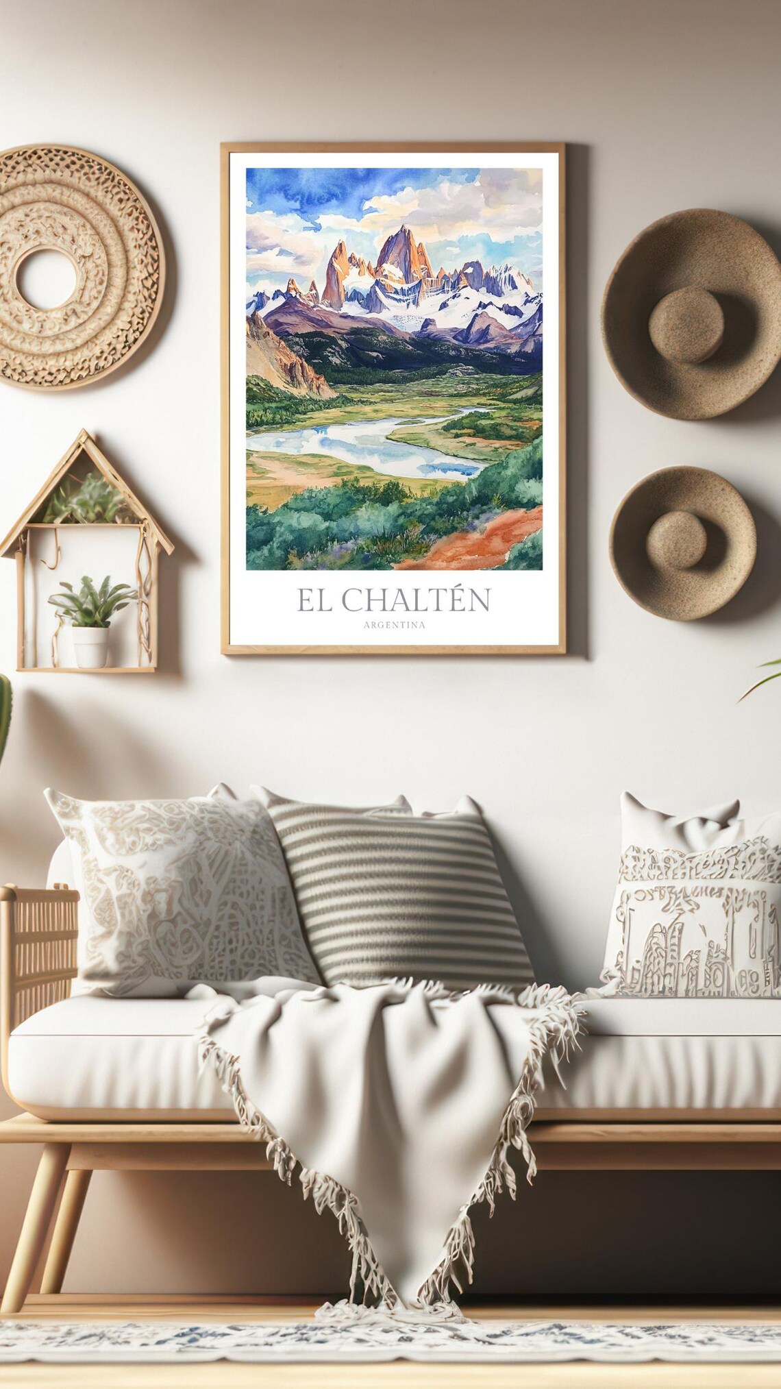 El Chalten Argentina Fitz Roy Peaks Valley Watercolor Poster - Image 2