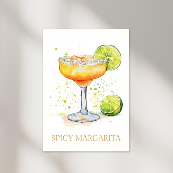 Spicy Margarita Watercolor Lime Salt Rim Citrus Cocktail Art Print
