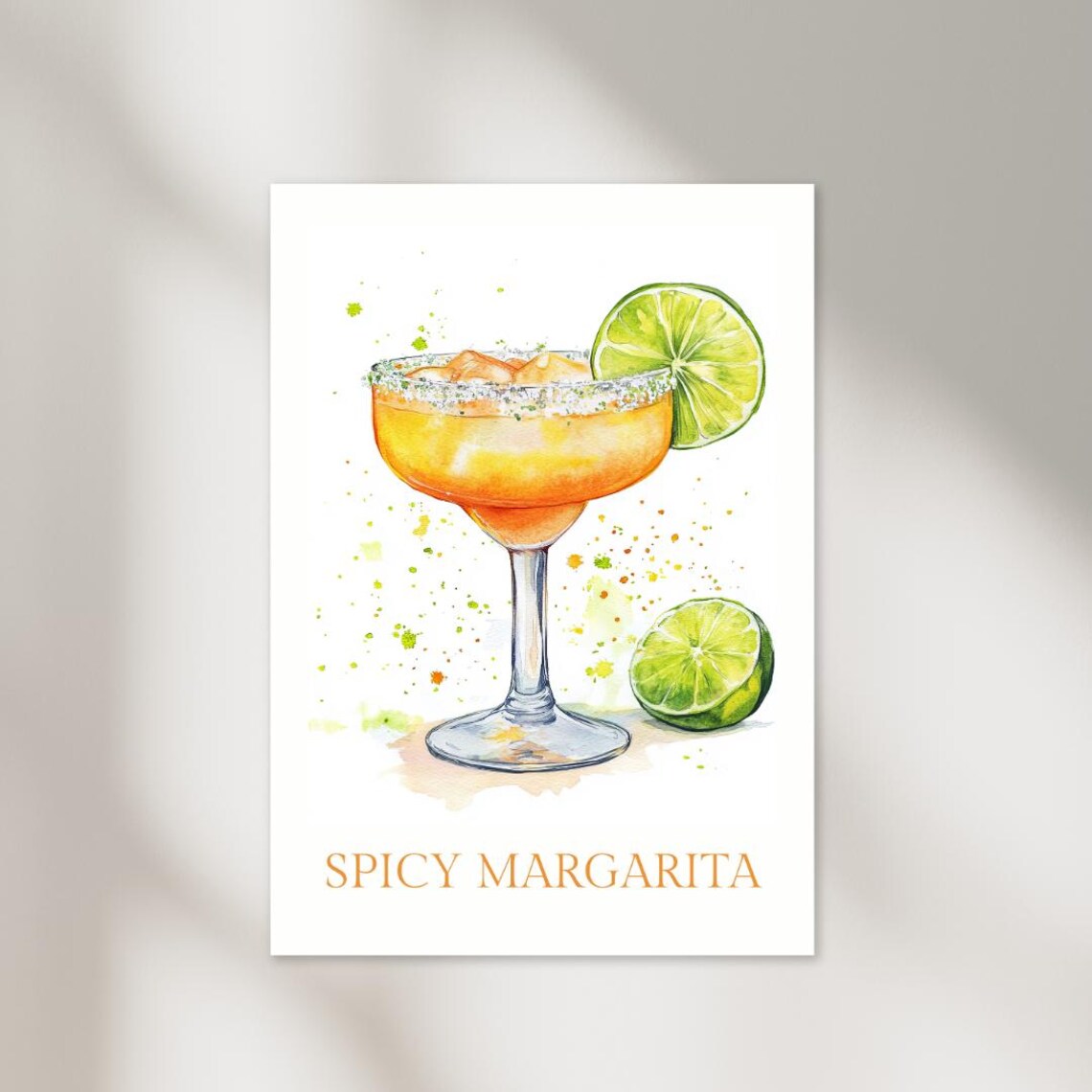 Spicy Margarita Watercolor Lime Salt Rim Citrus Cocktail Art Print