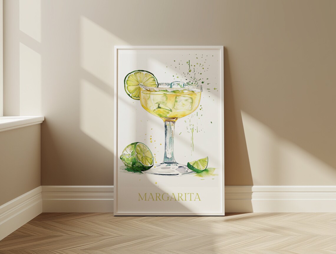 Margarita Watercolor Lime Cocktail Citrus Splash Bar Art Print - Image 3
