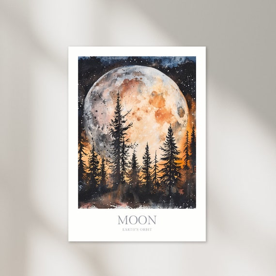 Moon Watercolor Poster Moon Poster Print Moon Wall Art Print Celestial Moon Art