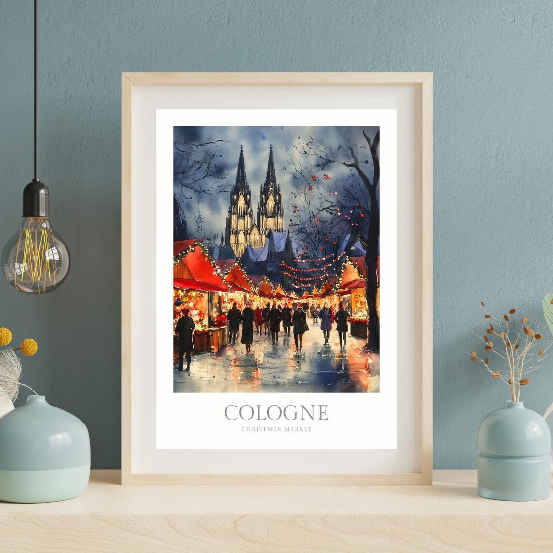 Cologne Christmas Market Cathedral Watercolor Germany Winter Poster - Image 2