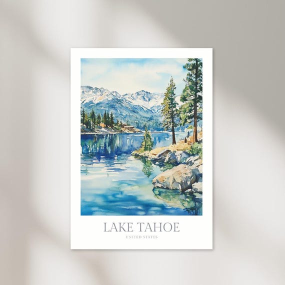 Lake Tahoe Us Watercolor Poster Wall Art Home Decor Print Lake Tahoe Poster Wall Art Print Gift Tahoe