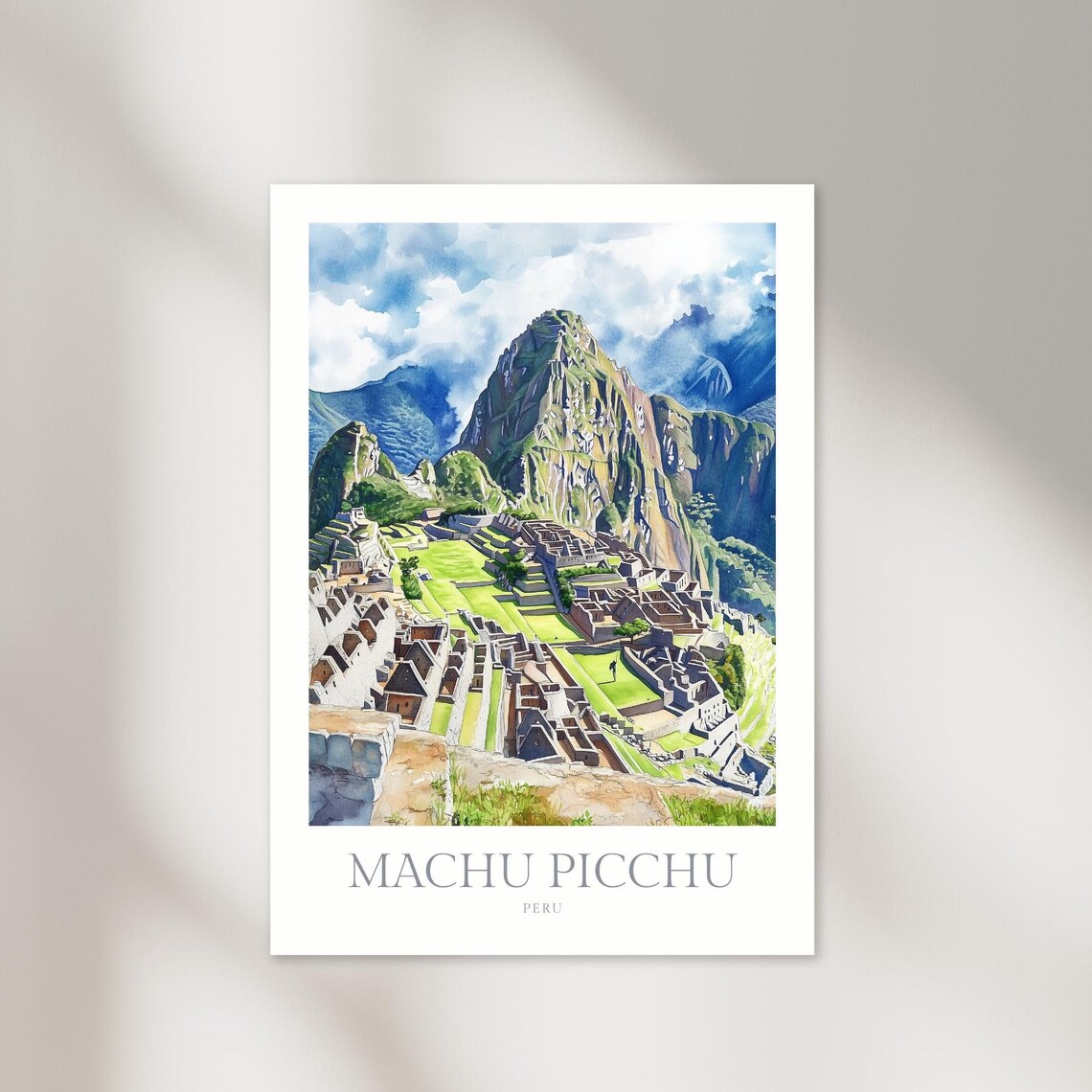 Machu Picchu Peru Ancient Ruins Watercolor Andes Mountain View Poster