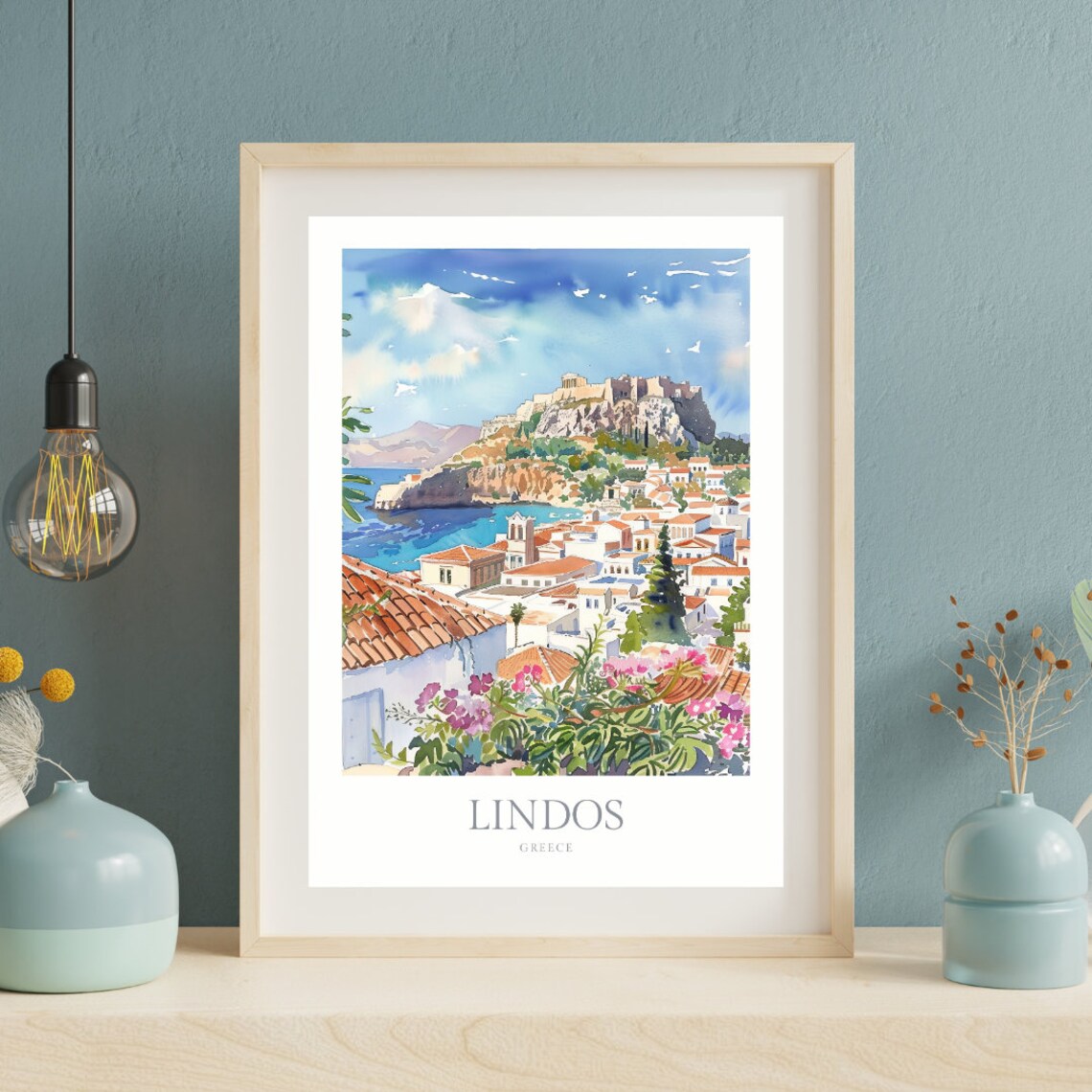 Lindos Rhodes Watercolor Poster, Greece Travel Print - Image 2