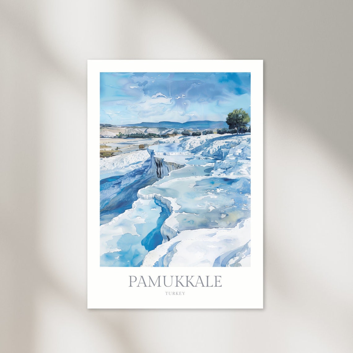 Pamukkale Turkey Travertine Terraces Blue Water Watercolor Poster