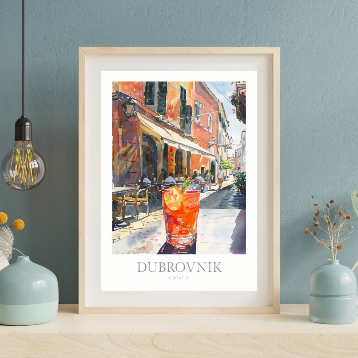 Dubrovnik Croatia Watercolor Cafe Spritz Street Poster Artwork - Image 2