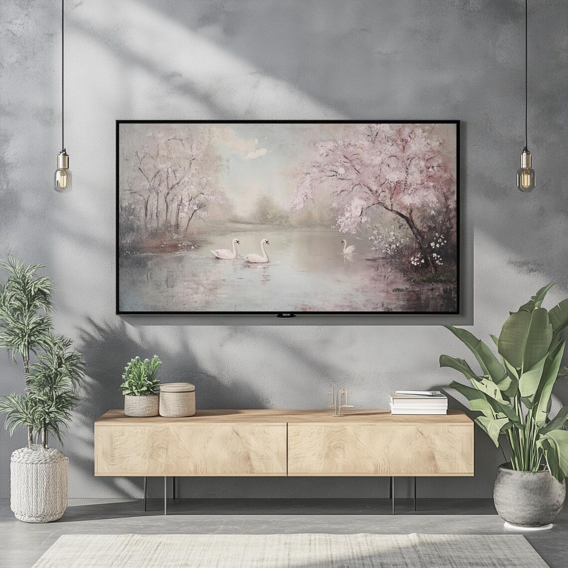 Spring Swan Illustration, Vintage Oil Painting Print - Image 2