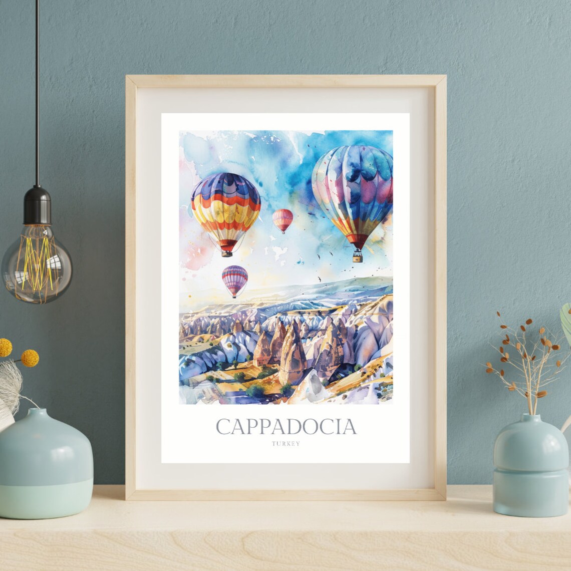 Cappadocia Turkey Hot Air Balloons Fairy Chimneys Watercolor Poster - Image 2