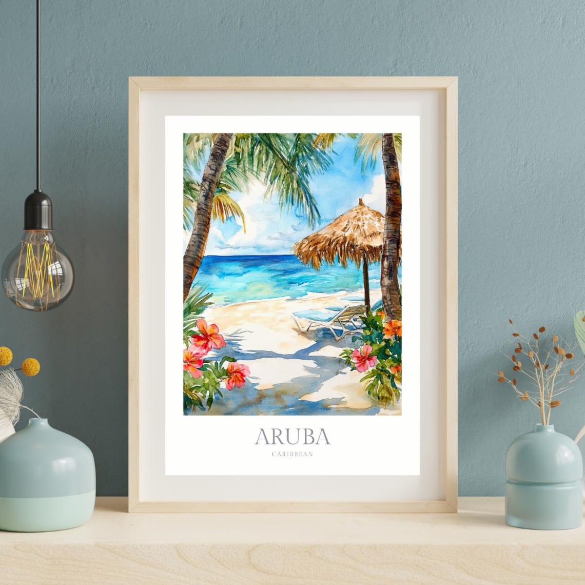Aruba Watercolor Poster, Caribbean Travel Wall Art - Image 2