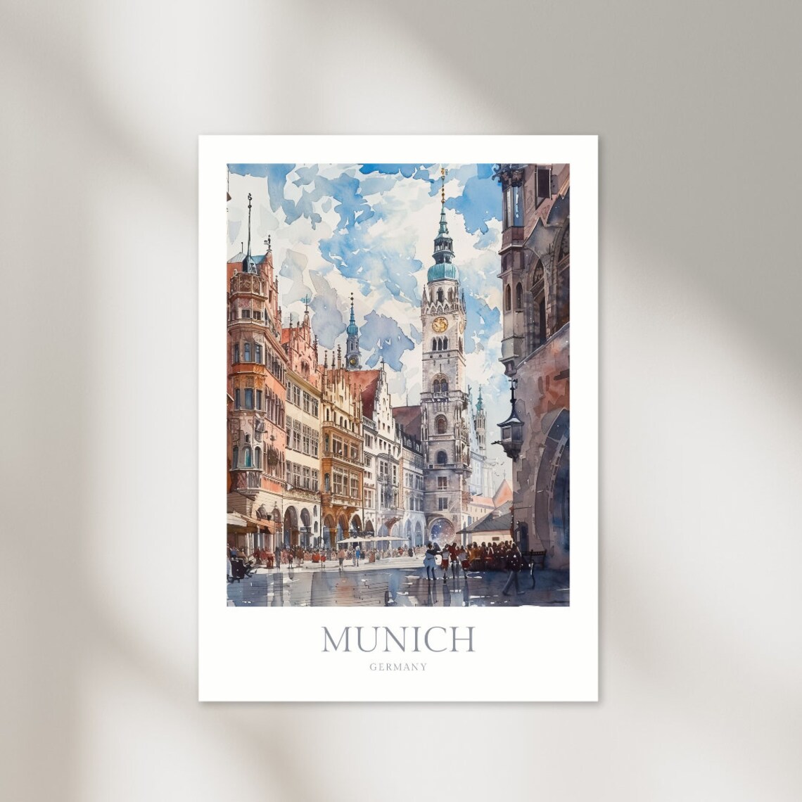 Munich Germany Watercolor Travel Poster, Wall Art