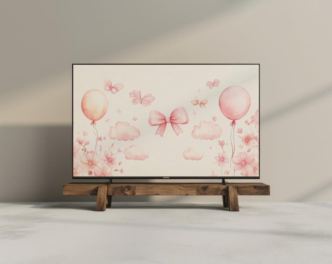 Frame Tv Art For Frame Tv Baby Shower Gender Reveal Frame Tv Art Pink Bow Art For Tv Neutral Watercolor Frame Tv Art Baby Girl - Image 3