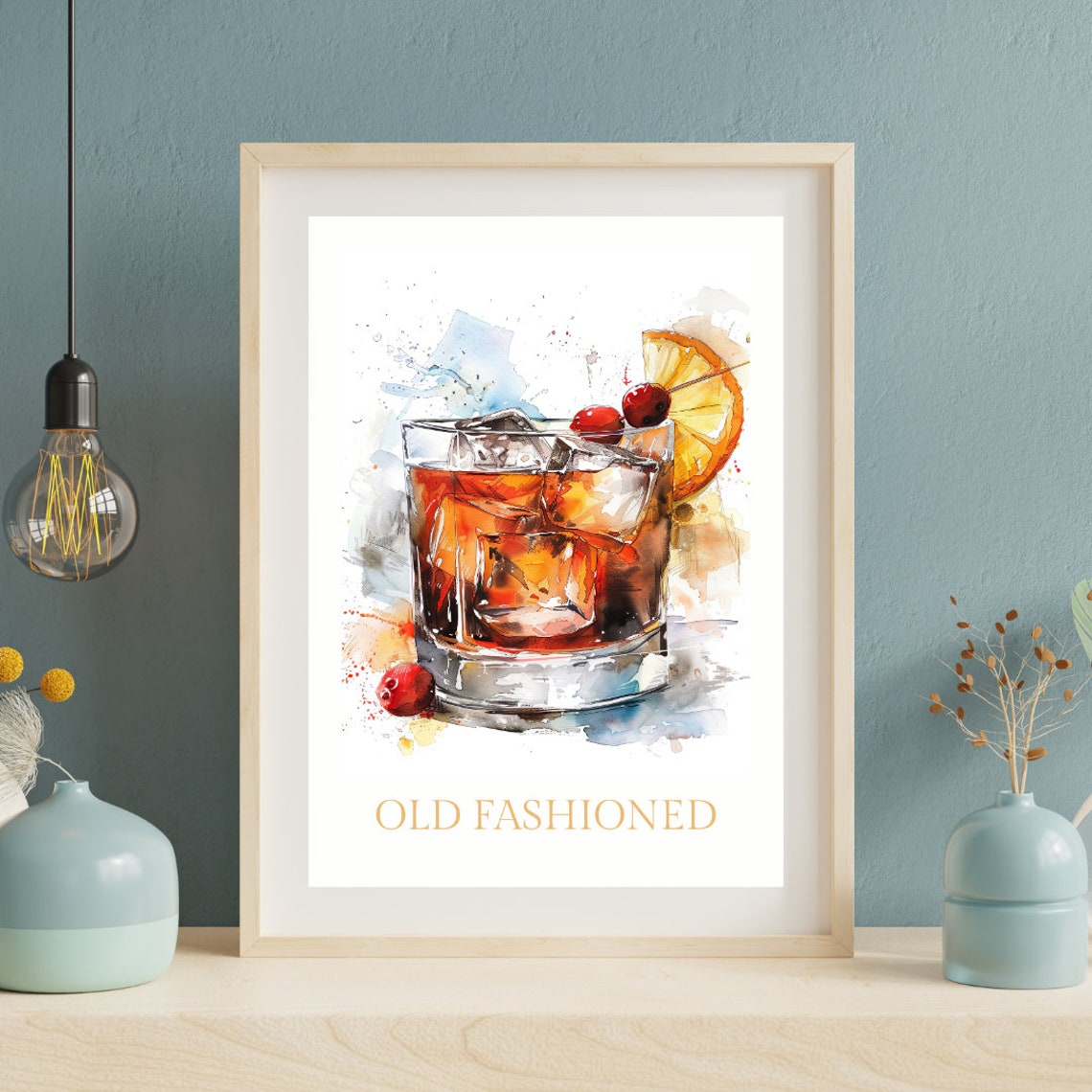 Old Fashioned Cocktail Watercolor Whiskey Bar Kitchen Decor Poster - Image 3
