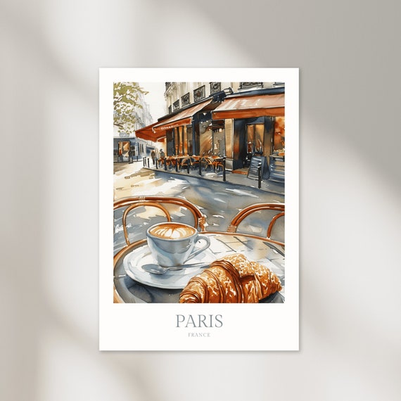 Paris France Watercolor Art Print, Travel Poster