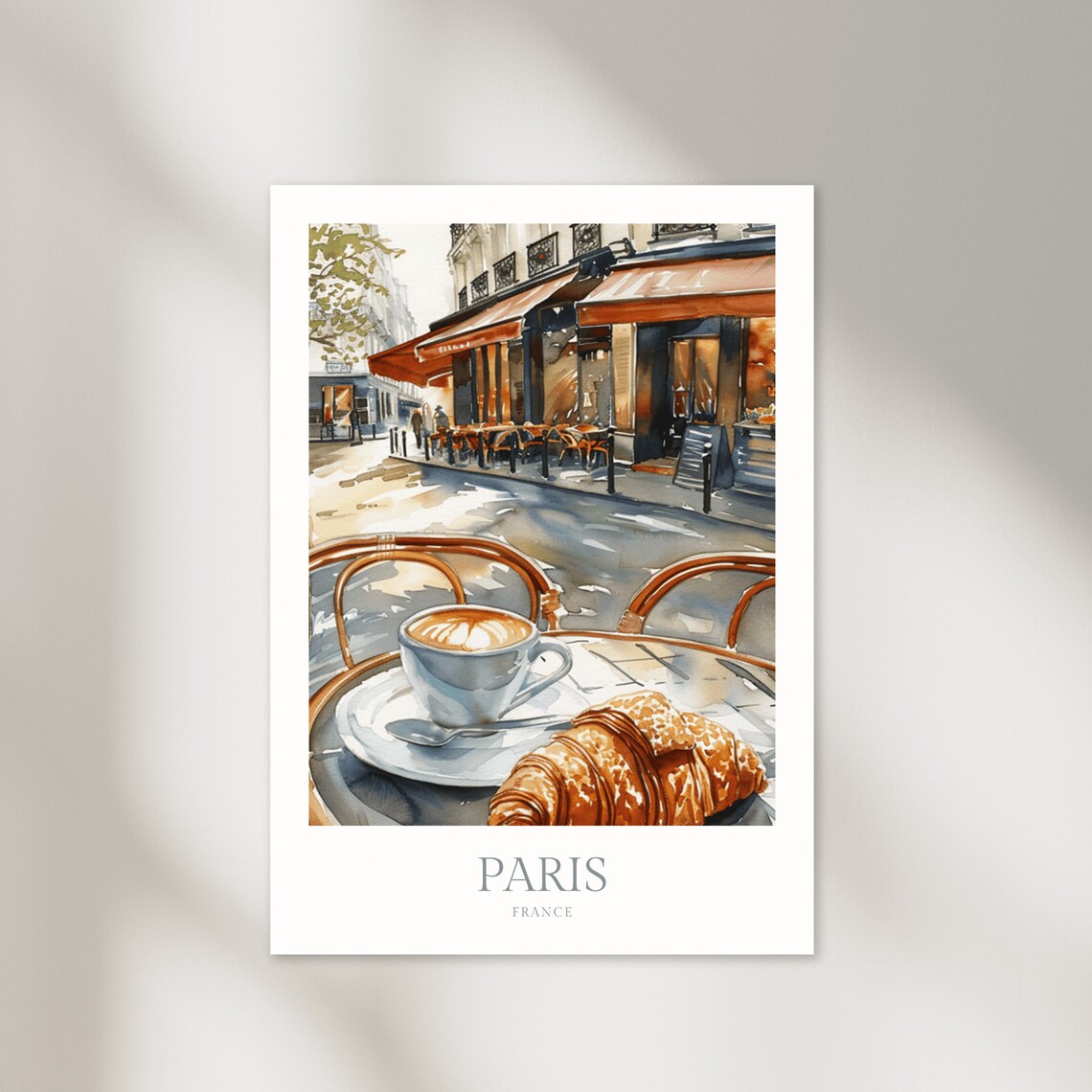 Paris France Watercolor Art Print, Travel Poster
